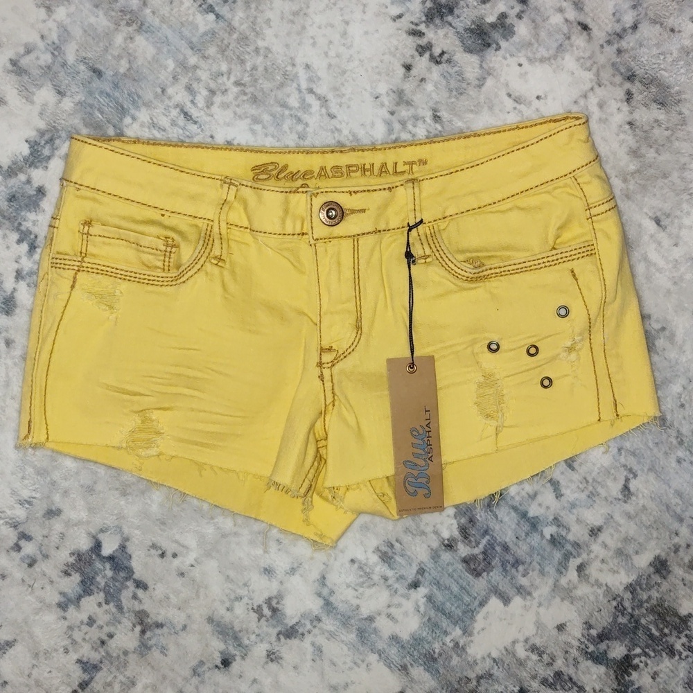 Yellow Distressed Look Shorts Junior Sz 7